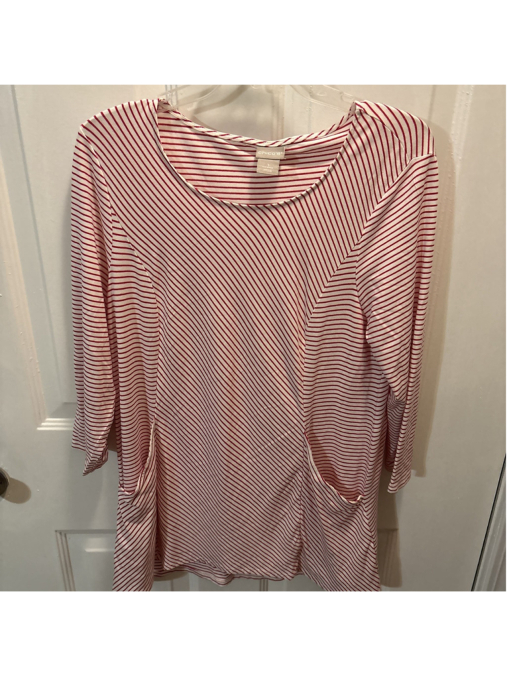 Chico's Striped Shirt Red White 3/4 Sleeve Size 1 (medium)